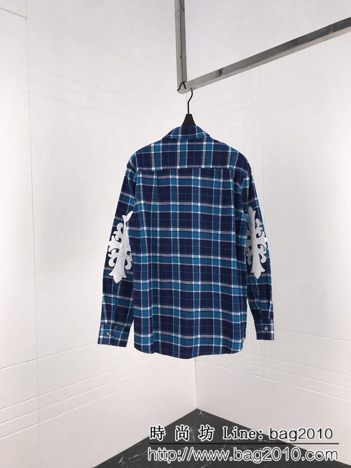 Chrome hearts 克羅心 18ss新款 拼皮格子襯衫 情侶款 ydi1027